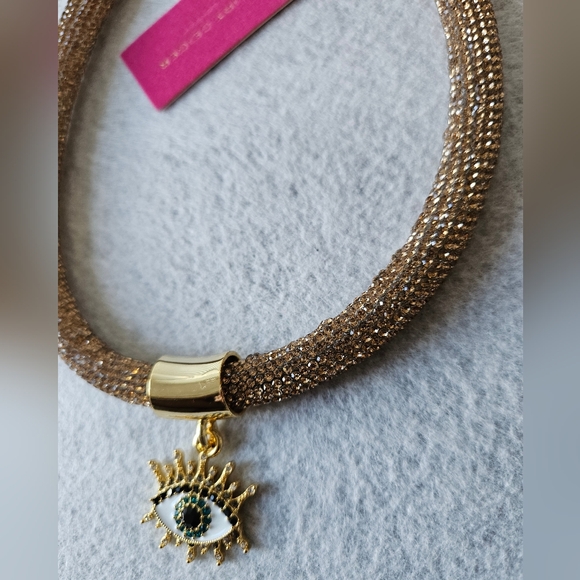 Kurt Geiger London Crystal Eye Pendant Rope Collar Necklace in Gold - Picture 12 of 14